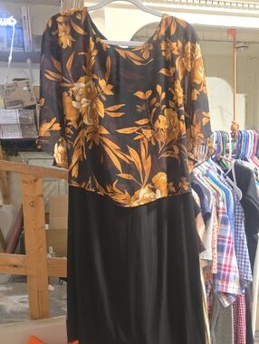 connected apparel Black Dress with Amber Floral Overlay